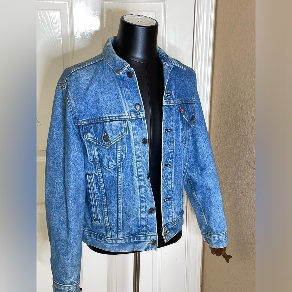 Vintage 80s Levis Blue Denim Jean 70506-214 Trucker Jacket Mens Sz 42 USA Nice! 